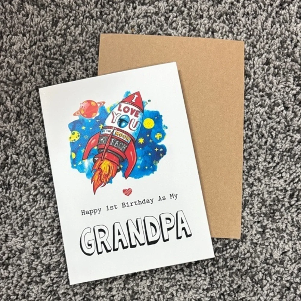 “Happy 1st Birthday as my Grandpa” Themed Birthday Card